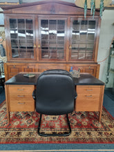 Load image into Gallery viewer, Twin Pedestal Desk & Black Leather Chair