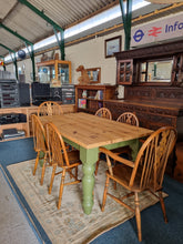 Load image into Gallery viewer, Vintage Pine Farmhouse Scrub Top Dining table with Painted Legs