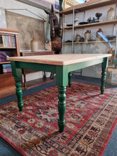 Load image into Gallery viewer, Farmhouse Scrub Top Pine Dining Table With Green Painted Legs