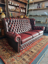 Load image into Gallery viewer, Vintage Highback Three Seater Chesterfield Sofa In Leather