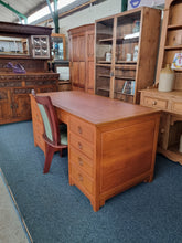 Load image into Gallery viewer, Oak Twin Pedestal Writing Desk