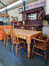 Load image into Gallery viewer, Vintage Farmhouse Scrub Top Pine Dining Table With Three Drawers - Charlotte Rose Interiors