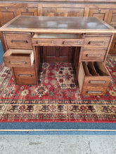 Load image into Gallery viewer, Oak Twin Pedestal Desk With Brown Leather Insert Early 20th Century