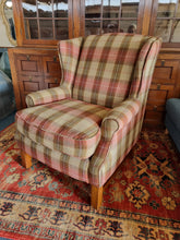 Load image into Gallery viewer, Wing Back Arm Chair In A Tartan Fabric