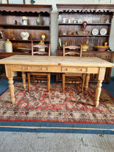 Load image into Gallery viewer, Farmhouse Pine Scrub Top Kitchen Dining Table With Two Drawers