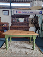 Load image into Gallery viewer, Vintage Pine Farmhouse Scrub Top Dining table with Painted Legs