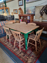 Load image into Gallery viewer, Farmhouse Scrub Top Pine Dining Table With Green Painted Legs