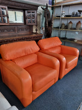 Load image into Gallery viewer, Pair Of Tangerine Leather Art Deco Style Leather Chairs - Charlotte Rose Interiors
