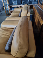 Load image into Gallery viewer, Italian tan and brown leather two seater sofa & snuggle chair