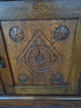 Load image into Gallery viewer, Antique Edwardian Carved Oak Court Cupboard