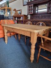 Load image into Gallery viewer, Vintage Farmhouse Scrub Top Pine Dining Table With A Drawer At Each End - Charlotte Rose Interiors
