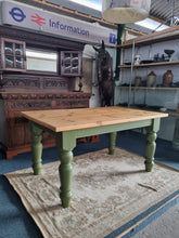 Load image into Gallery viewer, Vintage Pine Farmhouse Scrub Top Dining table with Painted Legs