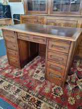 Load image into Gallery viewer, Oak Twin Pedestal Desk With Brown Leather Insert Early 20th Century