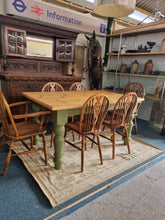 Load image into Gallery viewer, Vintage Pine Farmhouse Scrub Top Dining table with Painted Legs