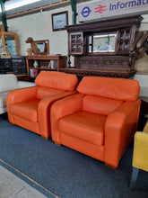 Load image into Gallery viewer, Pair Of Tangerine Leather Art Deco Style Leather Chairs - Charlotte Rose Interiors