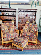 Load image into Gallery viewer, Pair Of Ercol Bergere Solid Ash Armchairs & Footstool