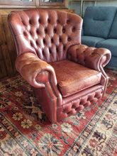 Load image into Gallery viewer, Vintage Leather Button Back Arm Chair