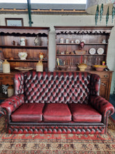 Load image into Gallery viewer, Vintage Highback Three Seater Chesterfield Sofa In Leather