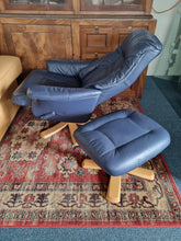 Load image into Gallery viewer, Leather Recliner Swivel Chair & Foot Stool By Swedish Company Soderbergs