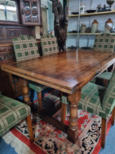 Load image into Gallery viewer, Oak Dining Table And Six Upholstered Dining Chairs