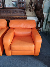 Load image into Gallery viewer, Pair Of Tangerine Leather Art Deco Style Leather Chairs - Charlotte Rose Interiors