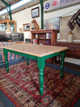Load image into Gallery viewer, Farmhouse Scrub Top Pine Dining Table With Green Painted Legs