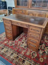 Load image into Gallery viewer, Oak Twin Pedestal Desk With Brown Leather Insert Early 20th Century