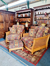 Load image into Gallery viewer, Pair Of Ercol Bergere Solid Ash Armchairs & Footstool