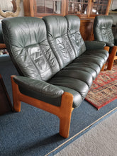 Load image into Gallery viewer, Ekornes Stressless Green Leather And Teak Three Piece Suite