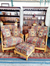 Load image into Gallery viewer, Pair Of Ercol Bergere Solid Ash Armchairs & Footstool