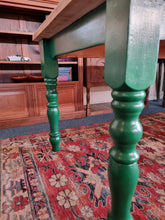 Load image into Gallery viewer, Farmhouse Scrub Top Pine Dining Table With Green Painted Legs
