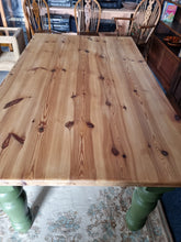 Load image into Gallery viewer, Vintage Pine Farmhouse Scrub Top Dining table with Painted Legs