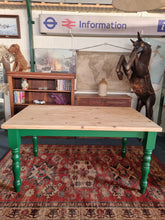 Load image into Gallery viewer, Farmhouse Scrub Top Pine Dining Table With Green Painted Legs