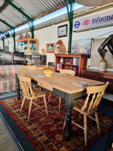 Load image into Gallery viewer, Farmhouse Vintage Scrub Top Pine Dining Table With Painted Legs And Two Drawers