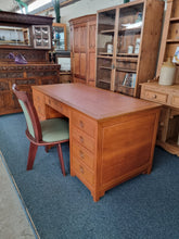 Load image into Gallery viewer, Oak Twin Pedestal Writing Desk