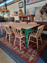 Load image into Gallery viewer, Farmhouse Scrub Top Pine Dining Table With Green Painted Legs