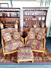 Load image into Gallery viewer, Pair Of Ercol Bergere Solid Ash Armchairs & Footstool