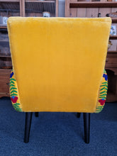 Load image into Gallery viewer, Armchair Upholstered In Yellow Velvet And Embroidered With Colourful Flowers