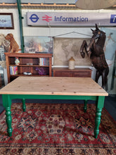Load image into Gallery viewer, Farmhouse Scrub Top Pine Dining Table With Green Painted Legs
