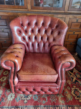 Load image into Gallery viewer, Vintage Leather Button Back Arm Chair