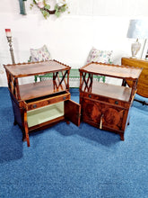 Load image into Gallery viewer, Pair Of Regency Style Inlaid Mahogany And Yew Wood Etageres