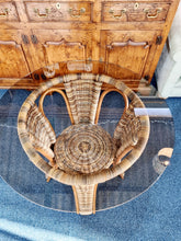 Load image into Gallery viewer, Smoked Glass And Rattan Table