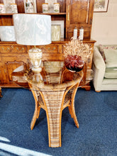 Load image into Gallery viewer, Smoked Glass And Rattan Table