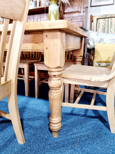 Load image into Gallery viewer, Farmhouse Plank Top Solid Pine Table With Eight Elm Dining Chairs