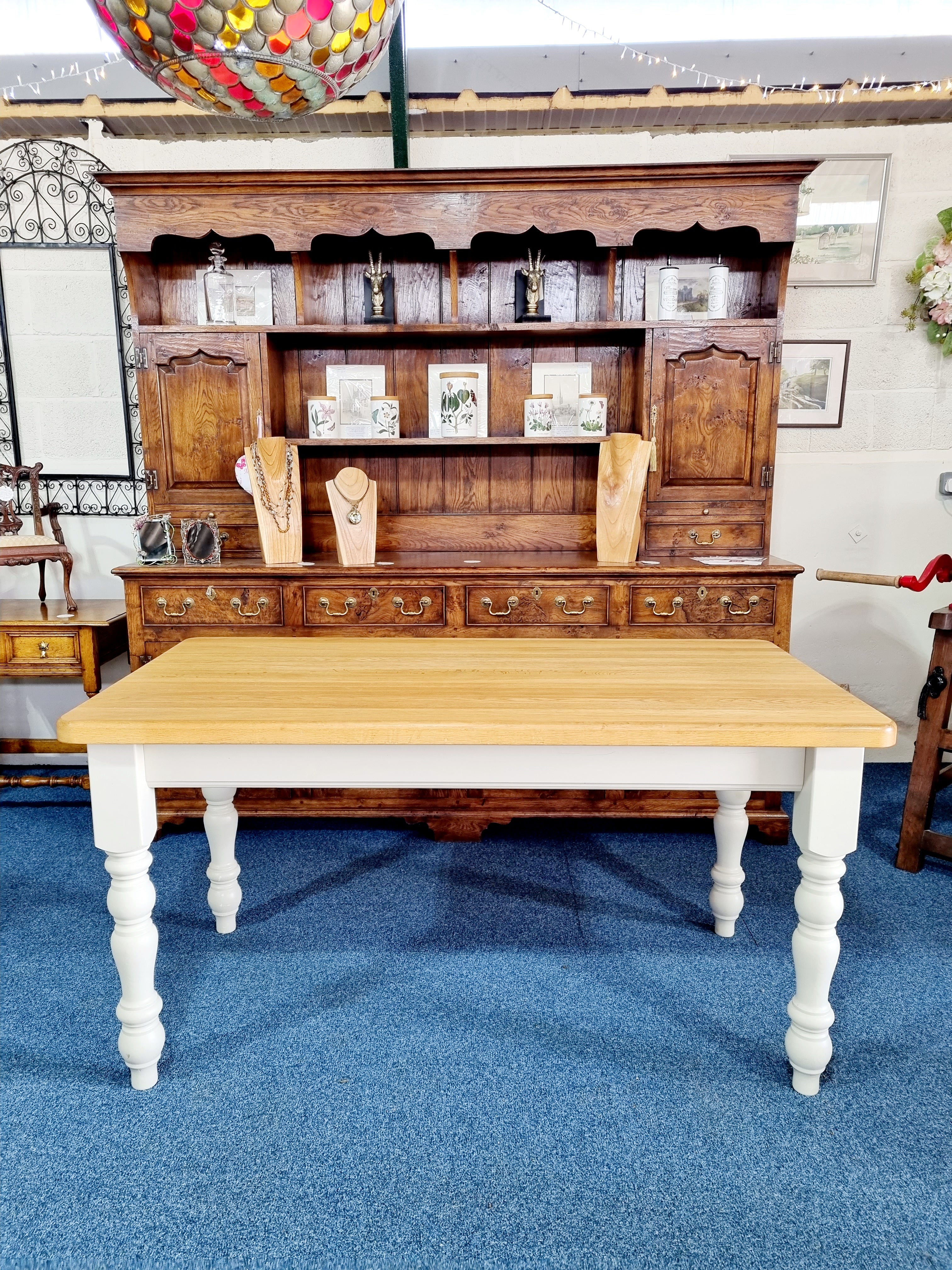 Oak Top Farmhouse Dining Kitchen Table With Painted Legs | Charlotte ...