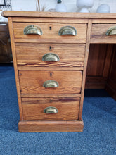 Load image into Gallery viewer, Victorian Pitch Pine Kneehole Desk