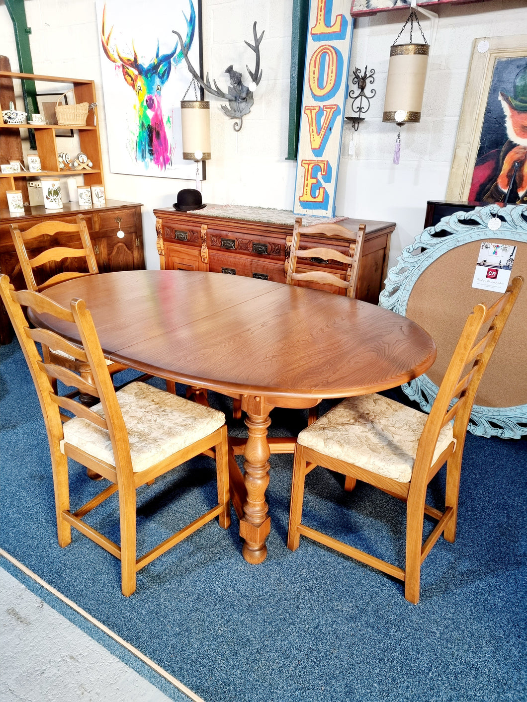 Ercol Extending Dining Table & Four Dining Chairs & One Carver