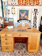 Load image into Gallery viewer, Vintage Oak Kneehole Desk