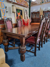 Load image into Gallery viewer, Solid Oak Jacobean Style Extending Dining Table & Six Leather Dining Chairs