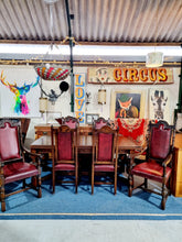 Load image into Gallery viewer, Solid Oak Jacobean Style Extending Dining Table & Six Leather Dining Chairs